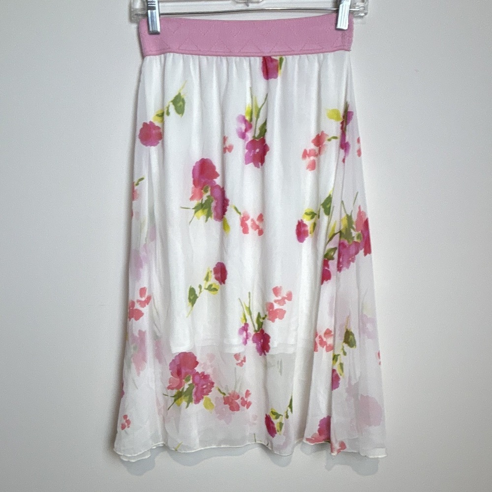 Coquette XS Floral Chiffon Layered A-Line Midi Skirt Pull On Elastic Waist XS